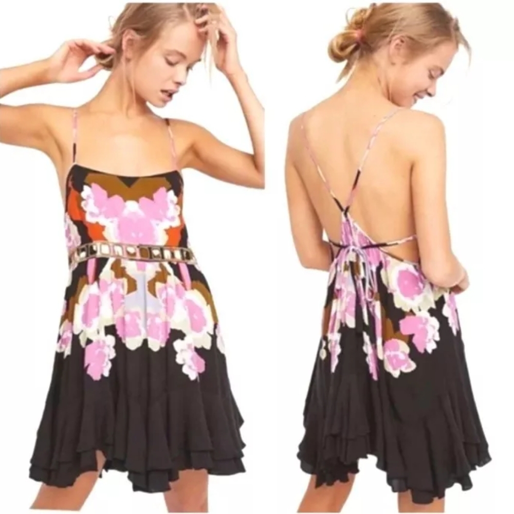 Free People Intimately Sweet Lucy Slip Dress Deep Coal Combo